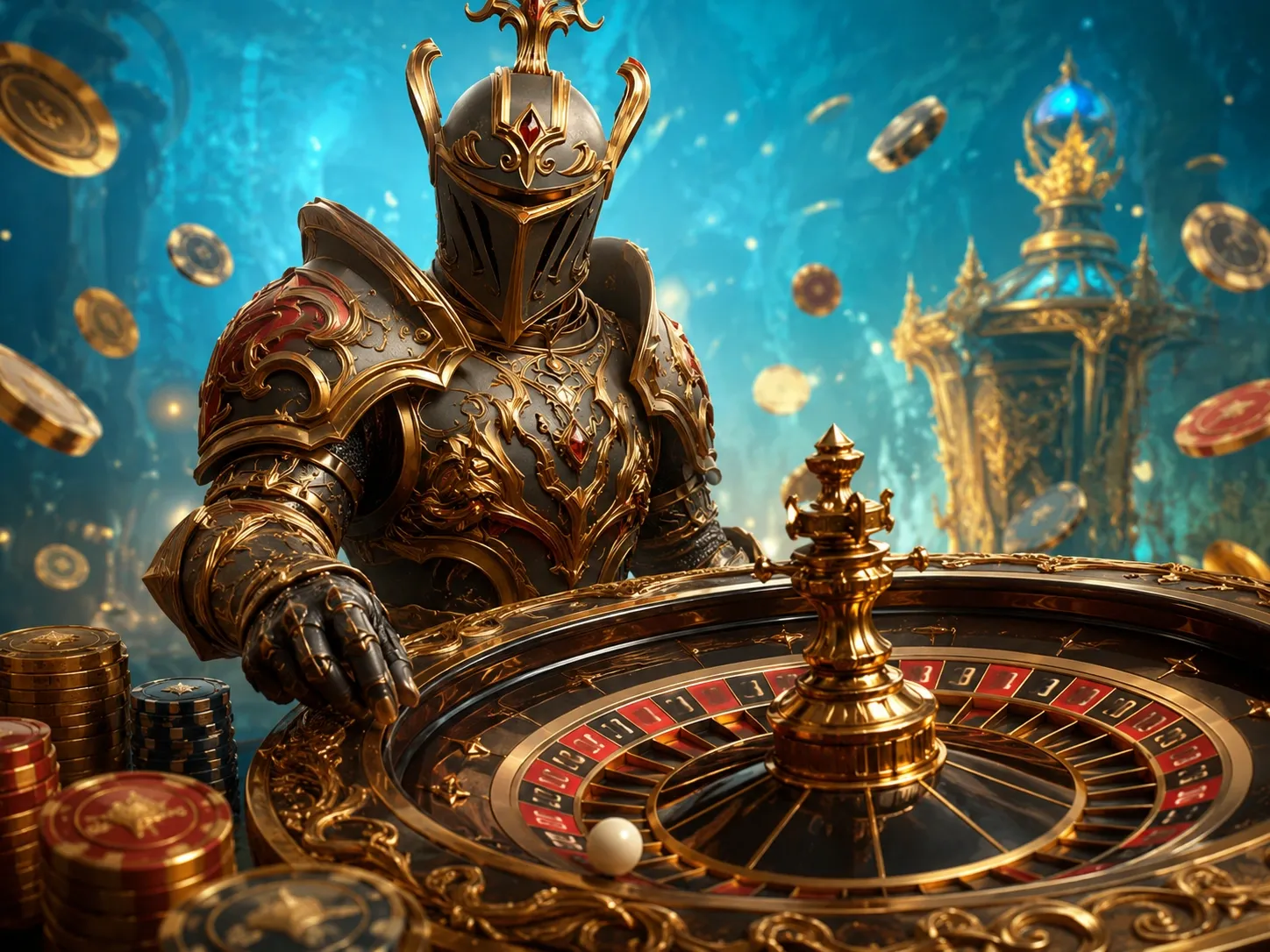 Golden knight at the luxury roulette table